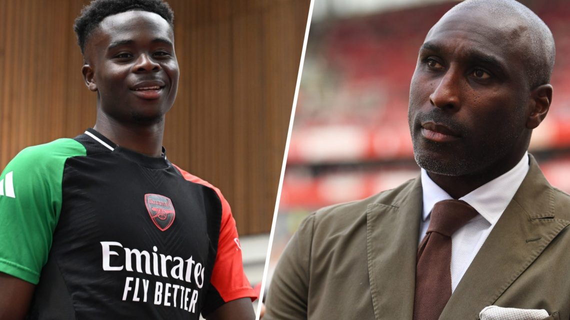 A split image of Bukayo Saka and Sol Campbell