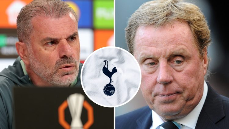 Split image of Ange Postecoglou and Harry Redknapp with Tottenham badge centrally