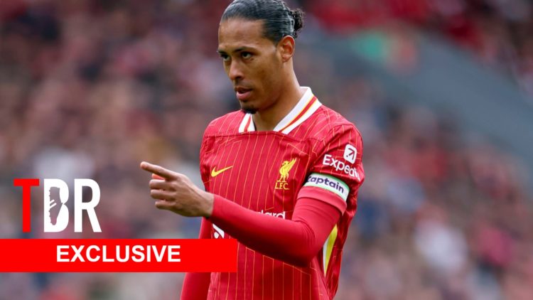 Virgil van Dijk points ahead for Liverpool.