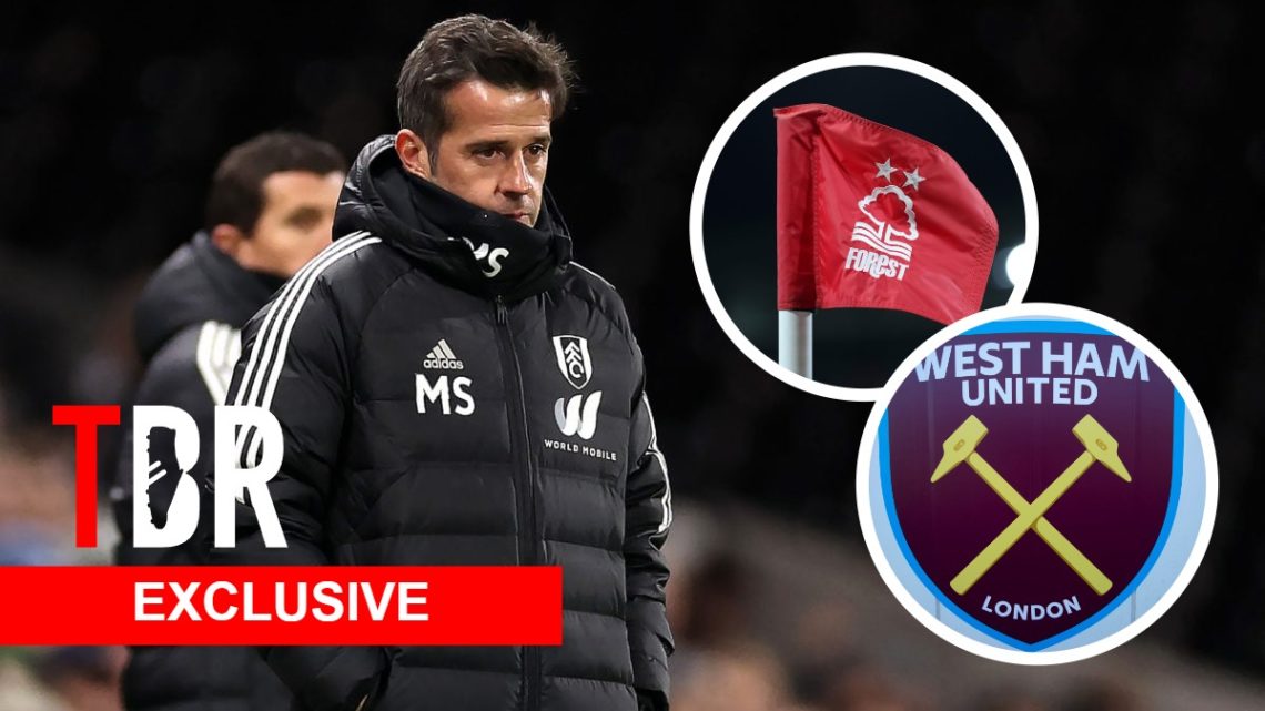 Fulham manager Marco Silva. Insets of West Ham United badge and Nottingham Forest badge.