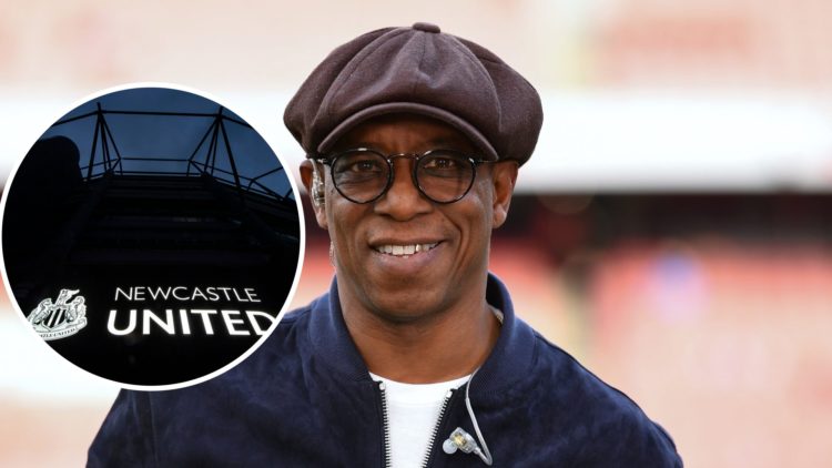 Ian Wright with an inset of Newcastle United's St James' Park