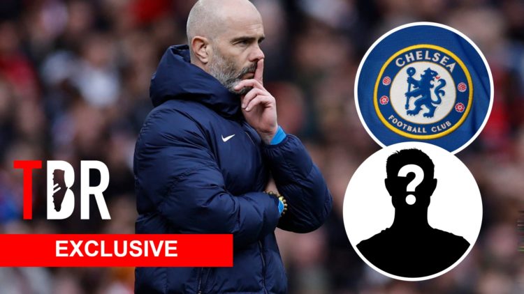 Chelsea manager Enzo Maresca. Inset of Chelsea badge and mystery player.
