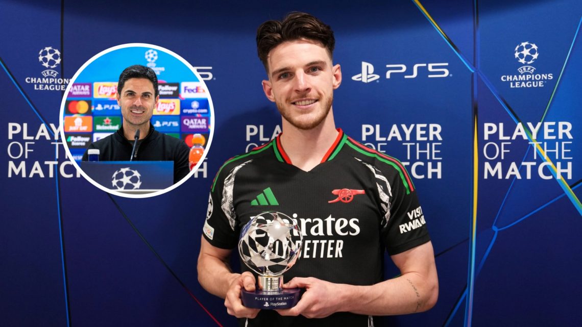 Declan Rice with inset of Mikel Arteta