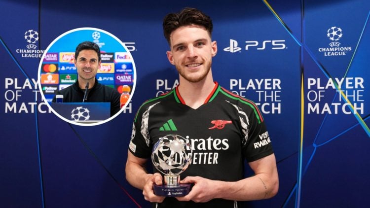 Declan Rice with inset of Mikel Arteta