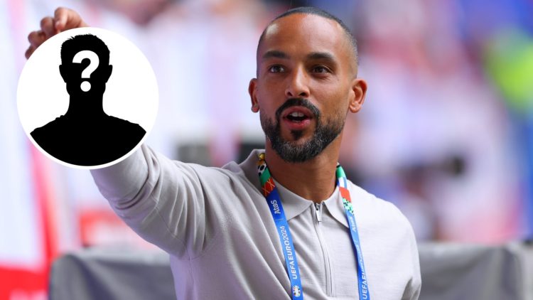 Arsenal cult hero Theo Walcott with inset of a mystery silhouette