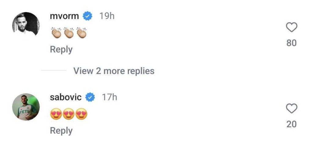 Screengrab of Michel Vorm comment on Tottenham Instagram post on new Lucas Bergvall contract