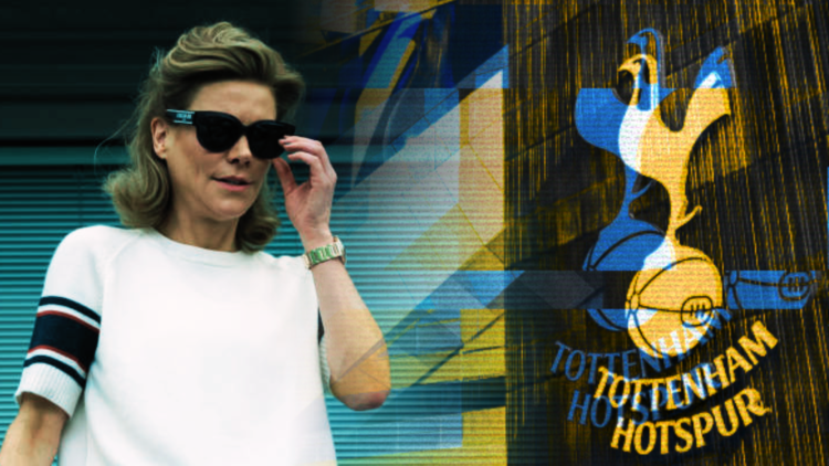 Composite image of Amanda Staveley and an external view of the Tottenham Hotspur Stadium