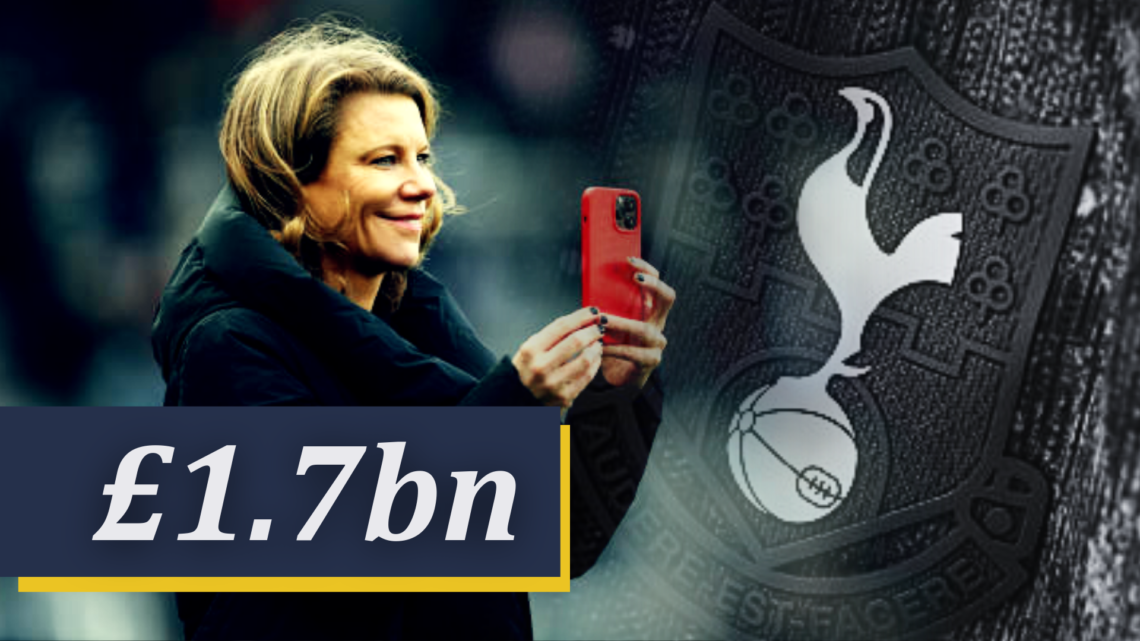 Composite image of Amanda Staveley taking a photograph and the Tottenham Hotspur badge on their away kit
