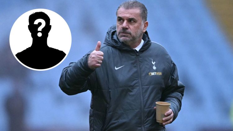 Tottenham Hotspur Head Coach Ange Postecoglou with inset of mystery player
