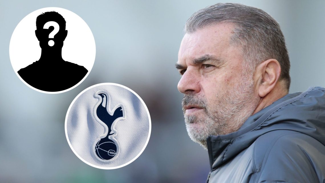 Tottenham Hotspur manager Ange Postecoglou with insets of The Tottenham Hotspur club crest and mystery player