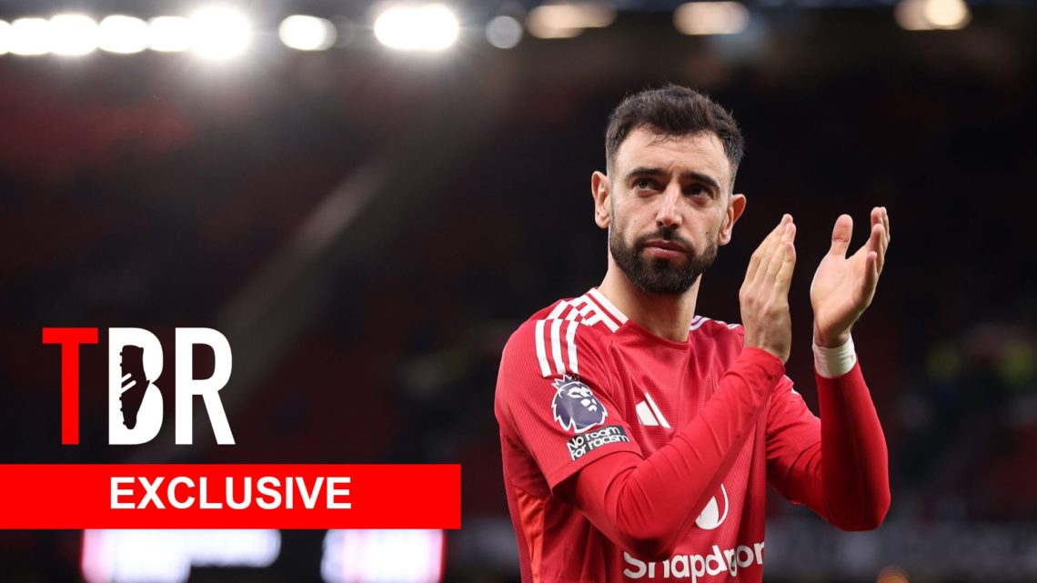 Bruno Fernandes of Manchester United with TBR Logo and Exclusive banner