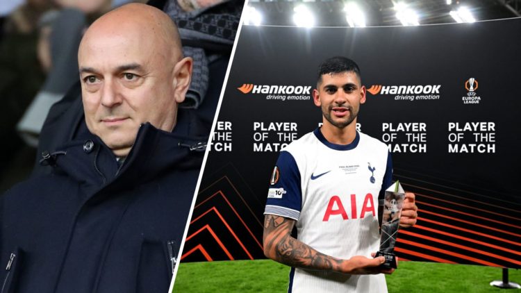 Split Image of Daniel Levy and Cristian Romero of Tottenham Hotspur