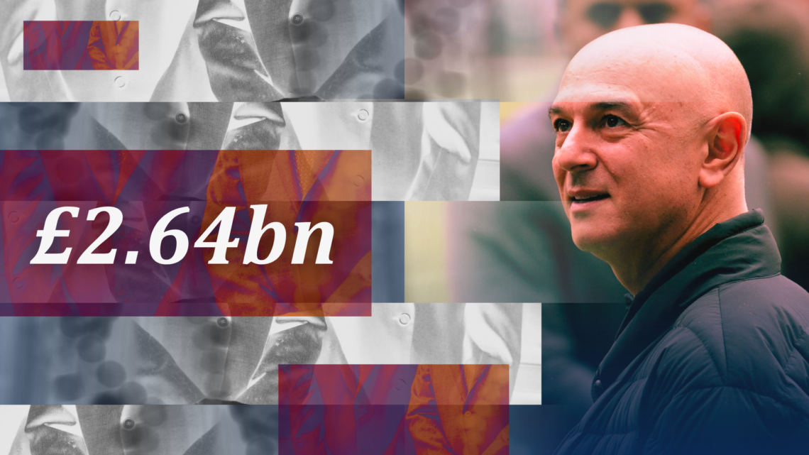 Daniel Levy abstract image with Tottenham pattern and '£2.64bn' wordage