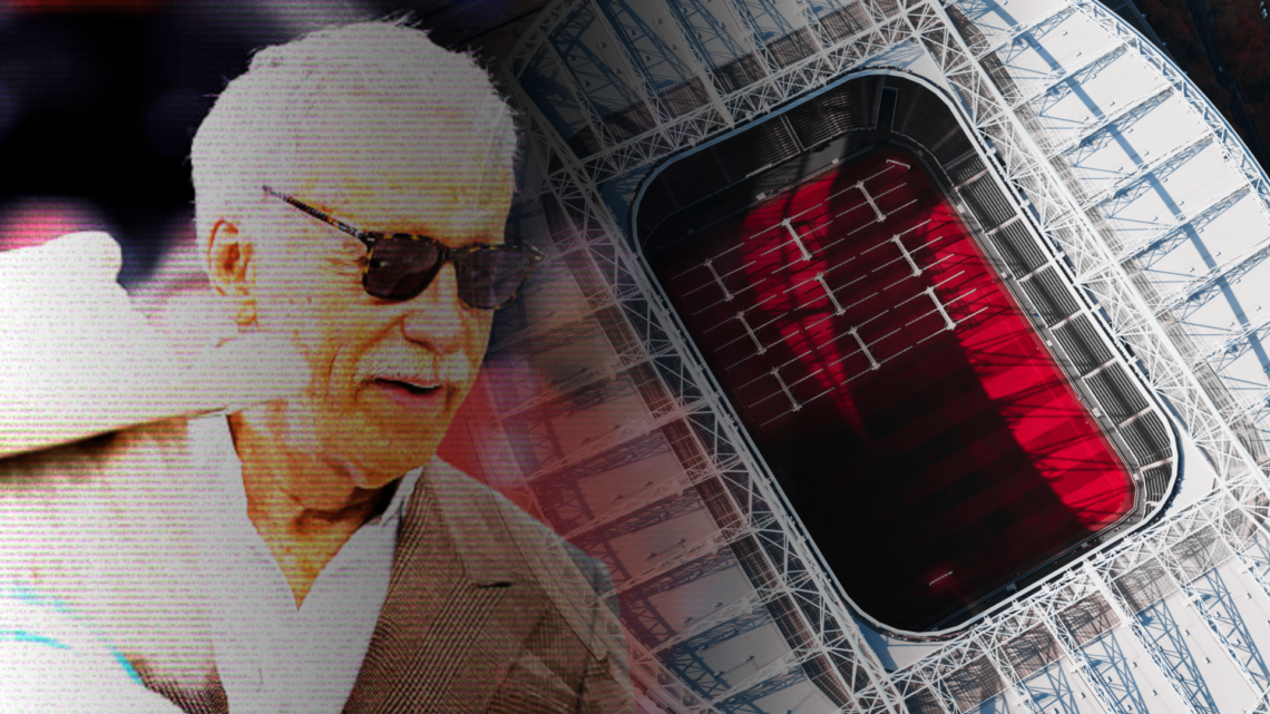 Composite image of Arsenal owner Stan Kroenke and the Emirates Stadium