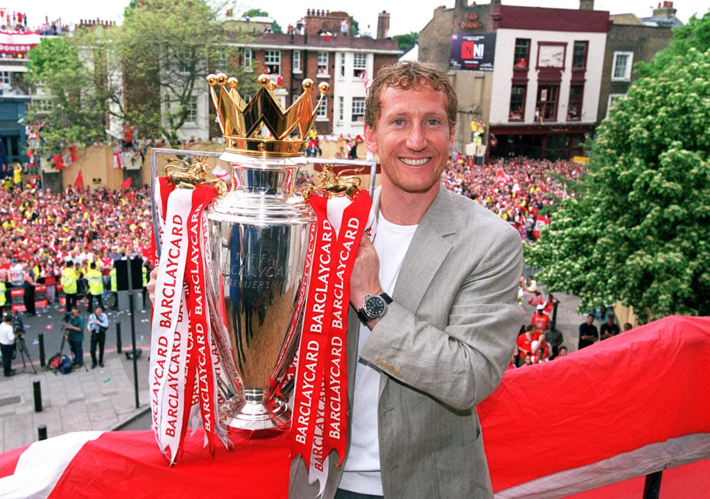 Arsenal legend Ray Parlour during the parade after winning the Premier League in 2004.