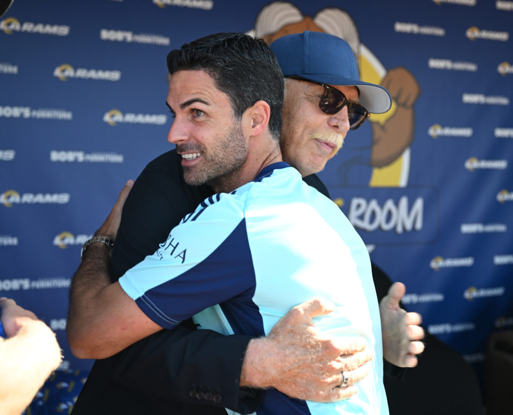 Arsenal owner Stan Kroenke hugs Mikel Arteta