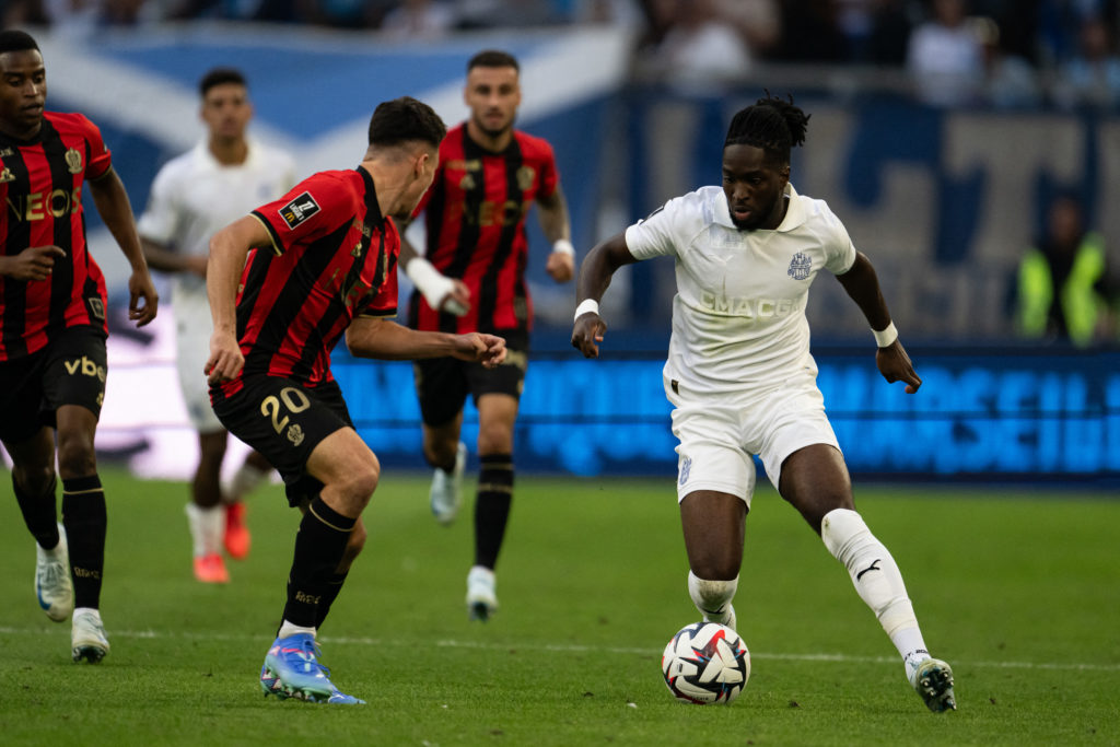 Marseille winger Jonathan Rowe in action against Nice