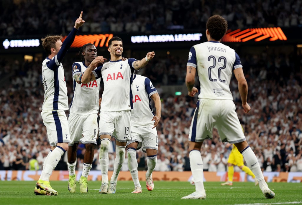 Dominic Solanke celebrates after scoring during Tottenham Hotspur v FK Bodo/Glimt - UEFA Europa League 2024/25 Semi Final First Leg