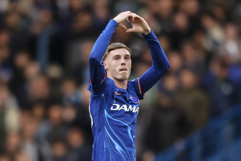 Cole Palmer celebrating after scoring for Chelsea against Liverpool