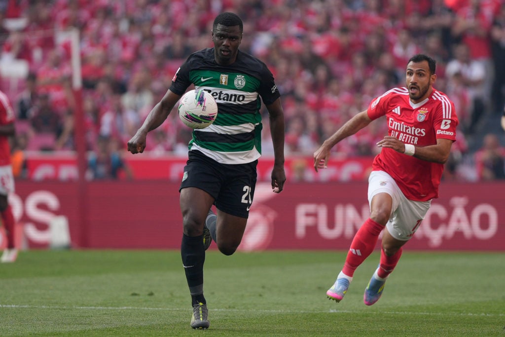 Ousmane Diomande of Sporting CP (L) and Vangelis Pavlidis of