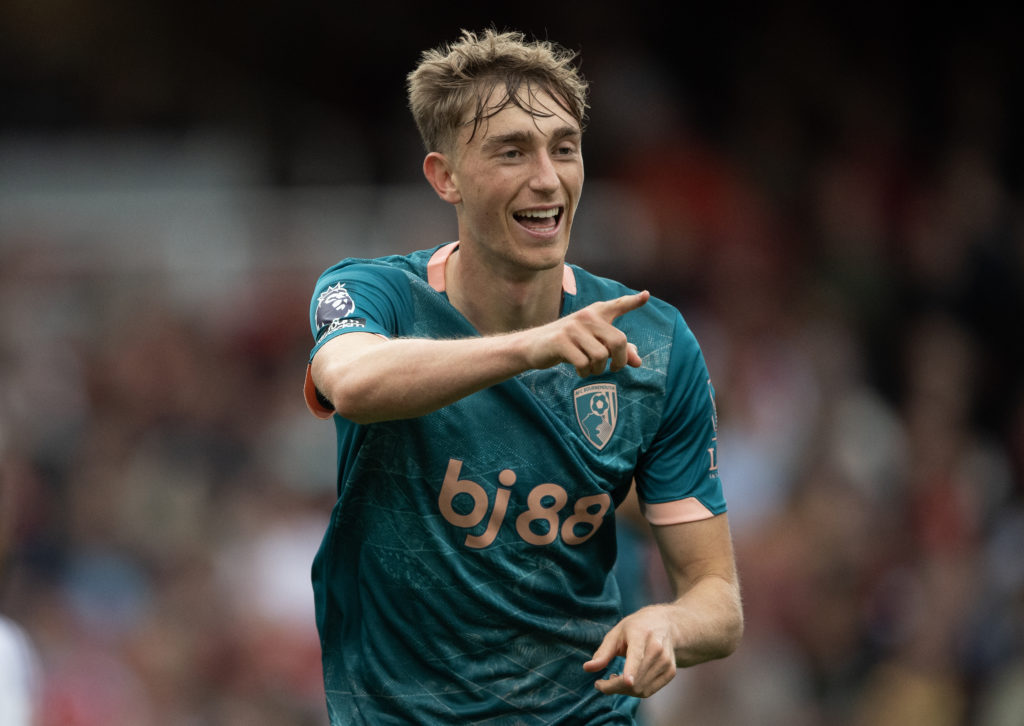 Dean Huijsen celebrating his goal for Bournemouth against Arsenal.