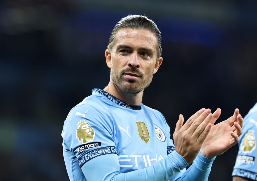 Jack Grealish applauding Man City fans after win against Bournemouth.