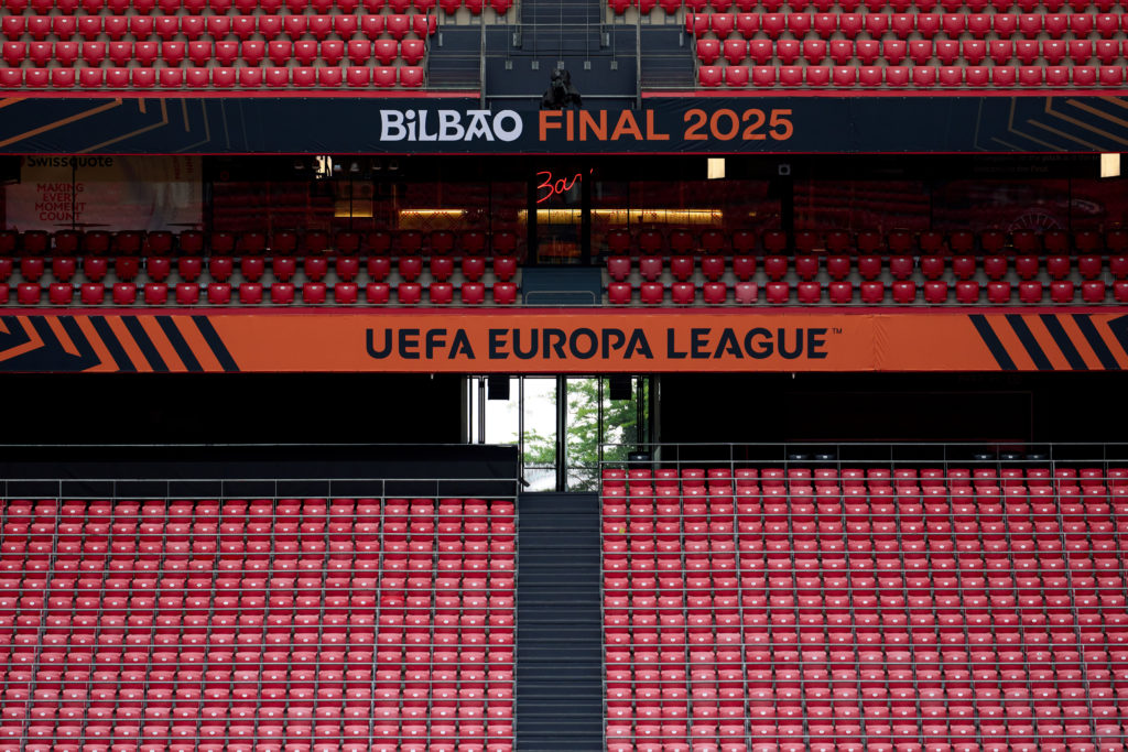 A general view inside Bilbao's San Mames stadium ahead of the 2024-25 UEFA Europa League final between Manchester United and Tottenham Hotspur