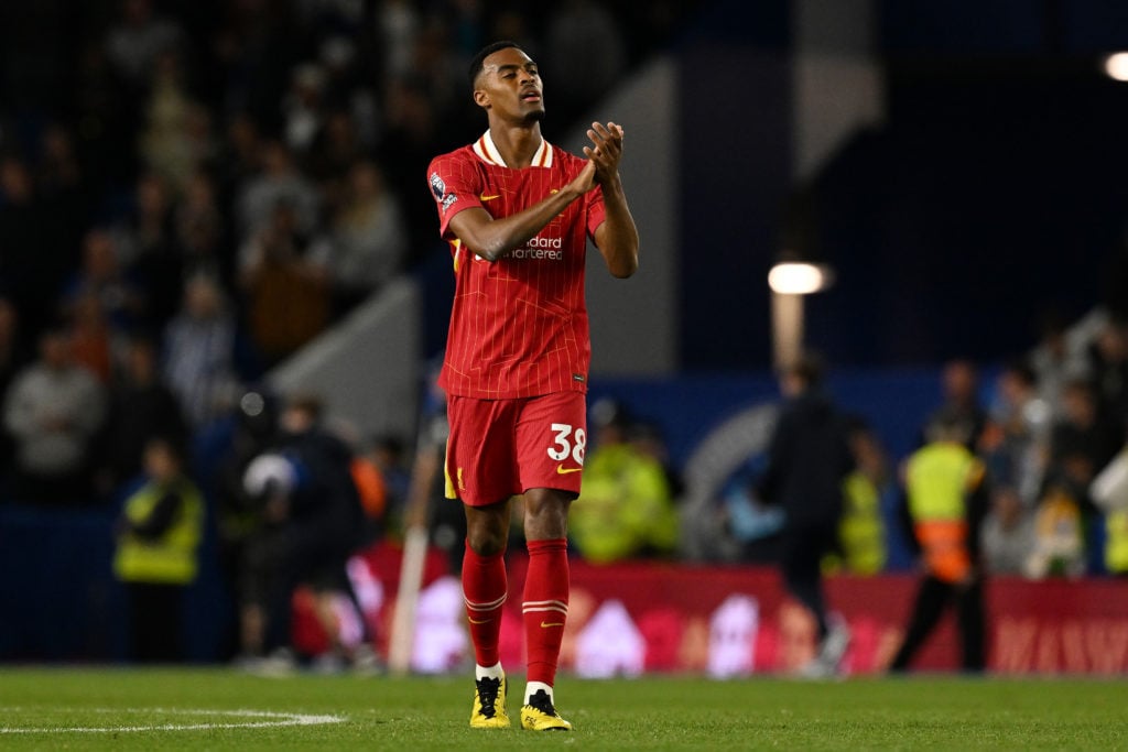Ryan Gravenberch applauding the Liverpool fans after Brighton game.