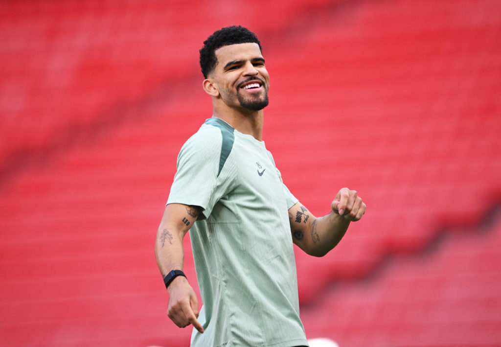 Dominic Solanke of Tottenham Hotspur looks on during a Tottenham Hotspur training session ahead of the UEFA Europa League Final 2025 between Tottenham Hotspur and Manchester United