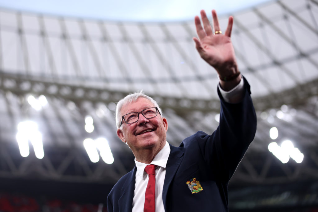 Sir Alex Ferguson waves at the fans before the Europa League final between Manchester United and Tottenham.