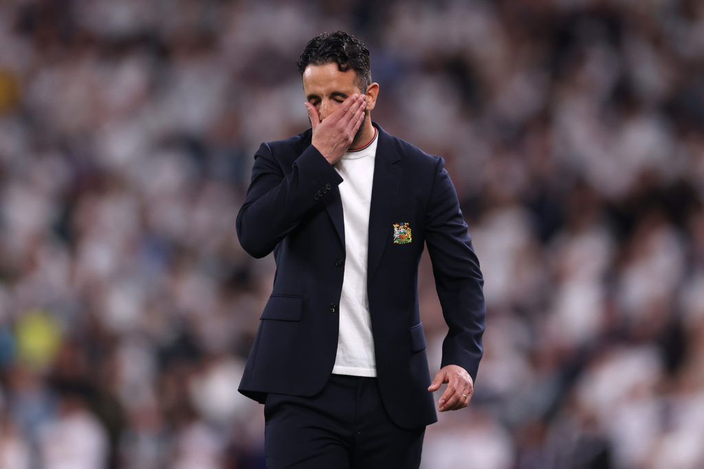Ruben Amorim managing Manchester United in the Europa League final.