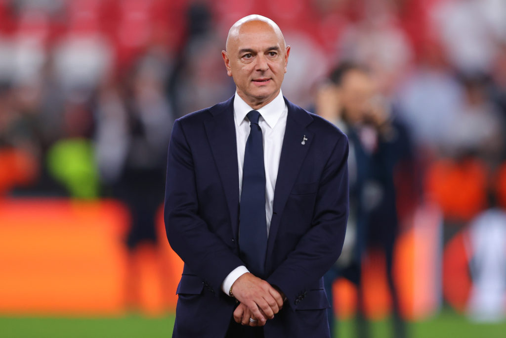 Tottenham chairman Daniel Levy stands on the pitch after 2024-25 Europa League final victory