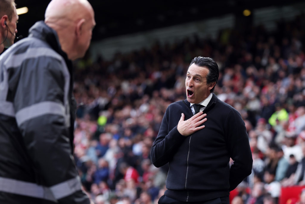 Aston Villa manager Unai Emery during the Premier League game away at Manchester United