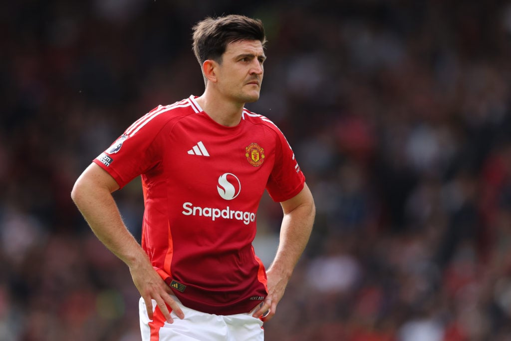 Manchester United defender Harry Maguire in action against Aston Villa.