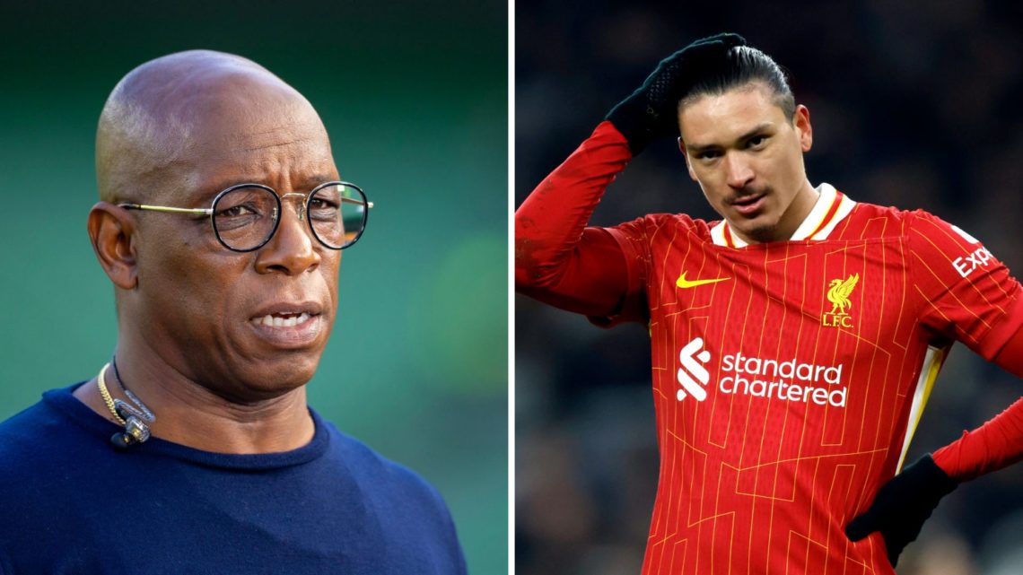 Split Image of Ian Wright, working as a football analyst and Darwin Nunez of Liverpool