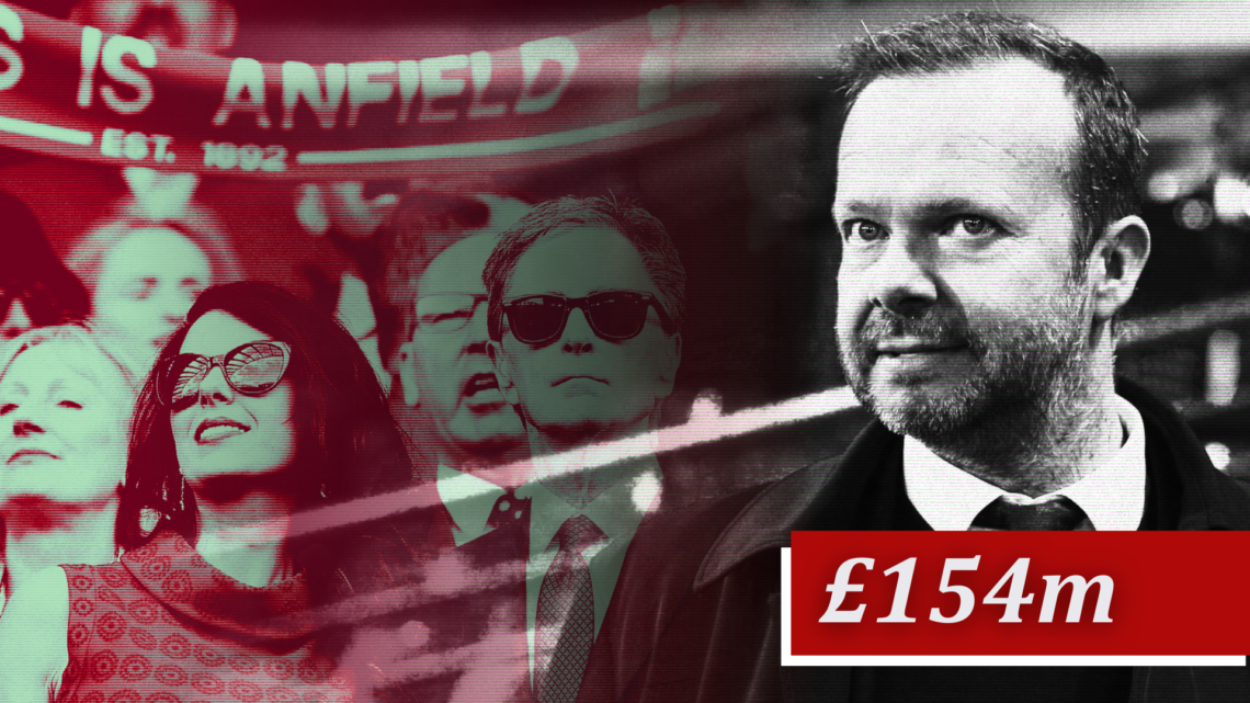 Composite design of John Henry attending a Liverpool match and a black-and-white image of former Manchester United CEO Ed Woodward