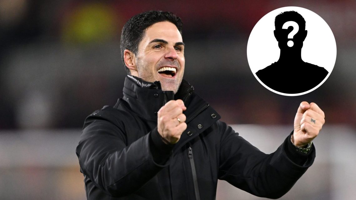 Mikel Arteta, Manager of Arsenal with inset of mystery player