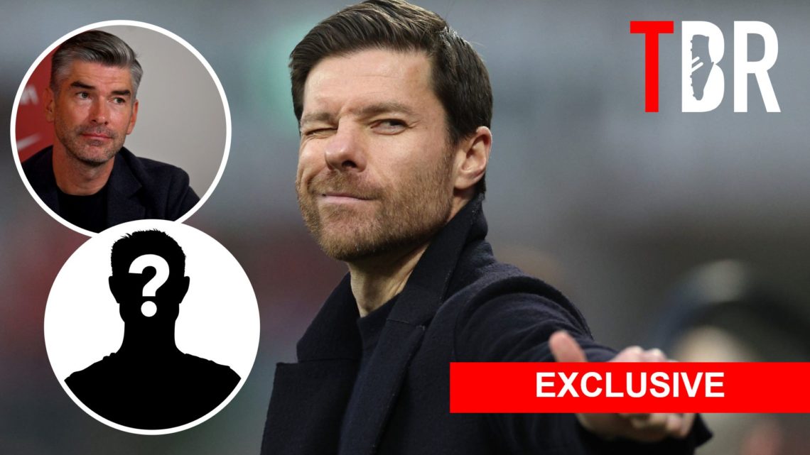 Xabi Alonso, Head Coach of Bayer 04 Leverkusen with insets of Richard Hughes sporting director of Liverpool and mystery player with Exclusive Banne...