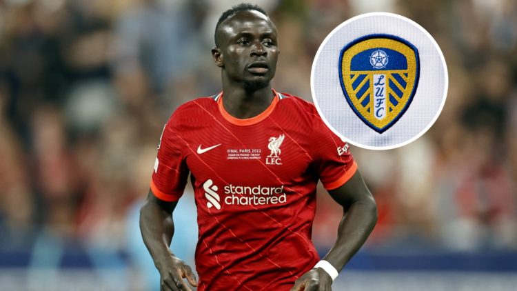 Image of Sadio Mane with the Leeds United badge inset