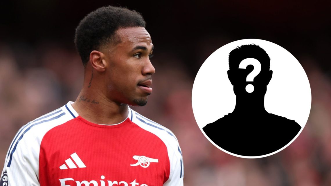 Gabriel Magalhaes looks on for Arsenal. Inset, question mark silhouette.