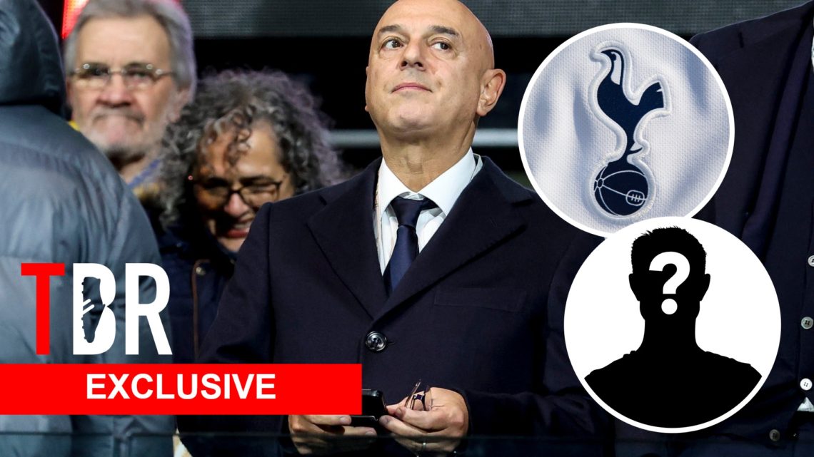 Tottenham Hotspur chairman Daniel Levy. Inset of Tottenham badge and mystery player.
