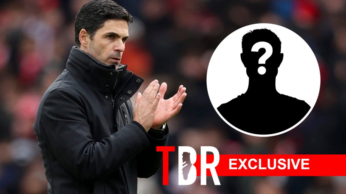 Mikel Arteta applauds after Arsenal match. Inset, question mark silhouette.