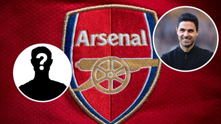 Image of Arsenal badge with Mikel Arteta and mystery inset