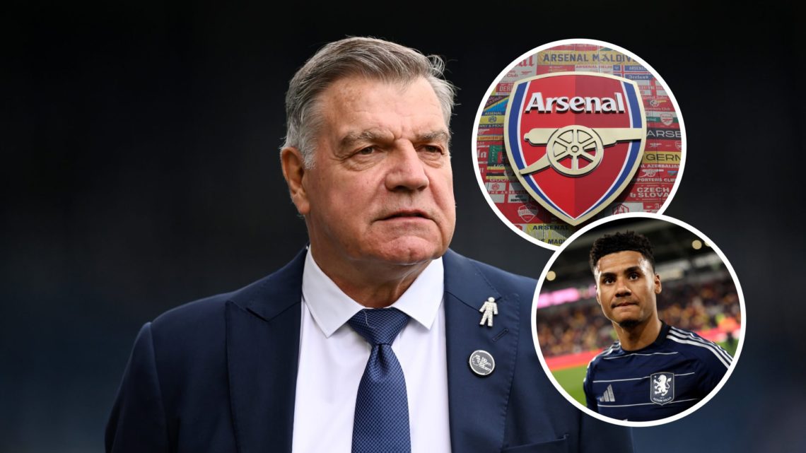Sam Allardyce with insets of Arsenal badge and Ollie Watkins