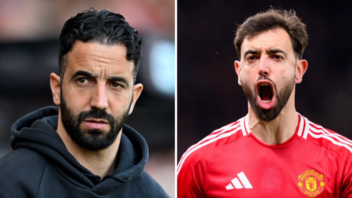 Split image of Manchester United manager Ruben Amorim and Bruno Fernandes