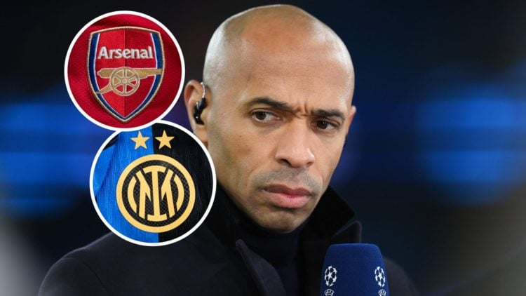 Image of Thierry Henry with Arsenal and Inter Milan badges inset