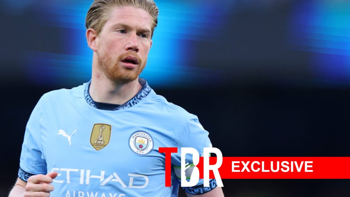 Kevin De Bruyne looks on for Man City.