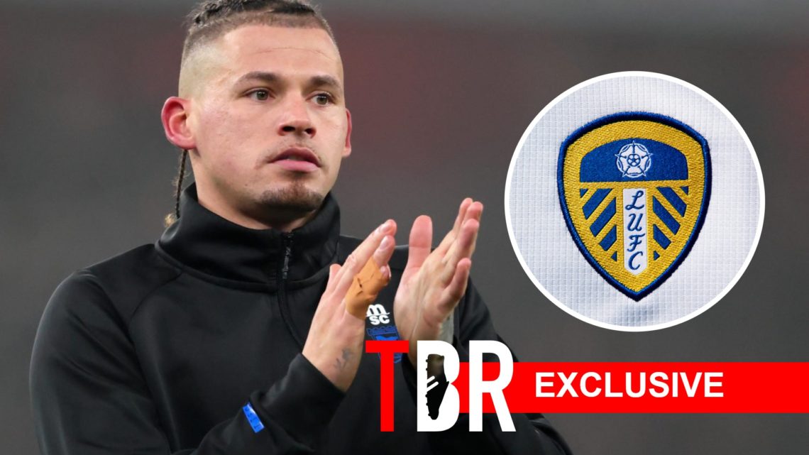 Kalvin Phillips looks on for Ipswich. Inset, Leeds badge.