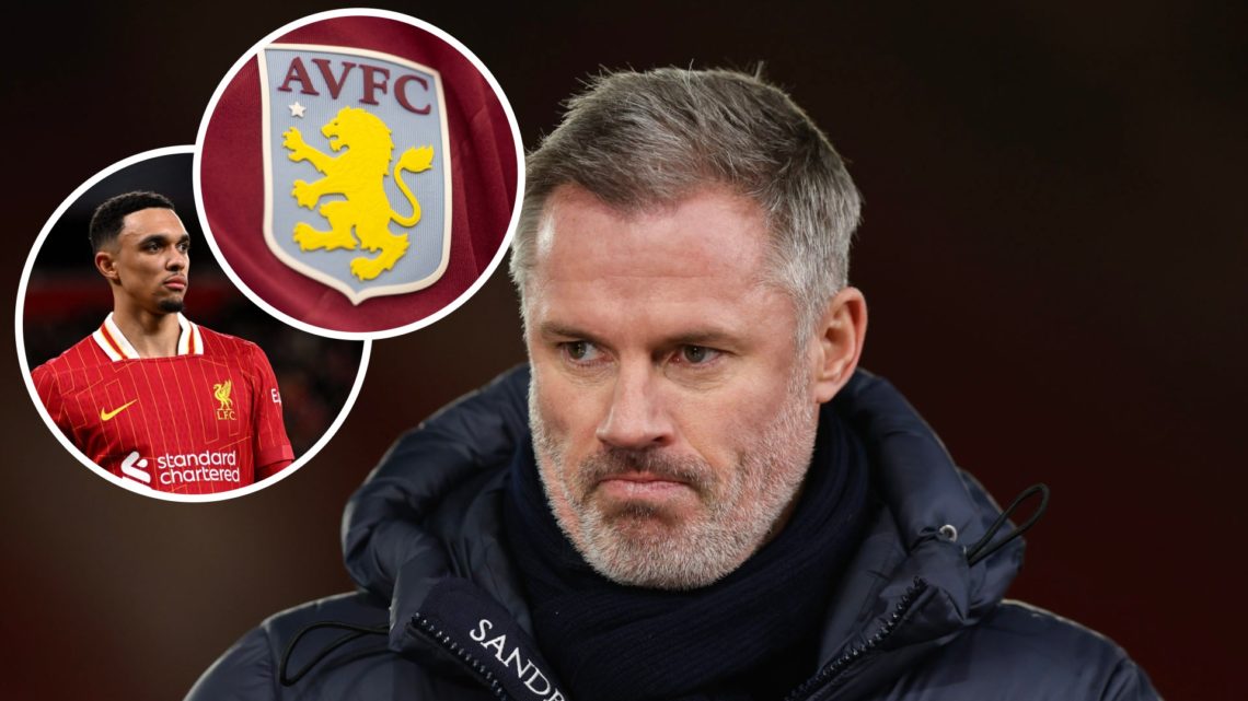 Image of Jamie Carragher with Aston Villa badge and Trent Alexander-Arnold inset