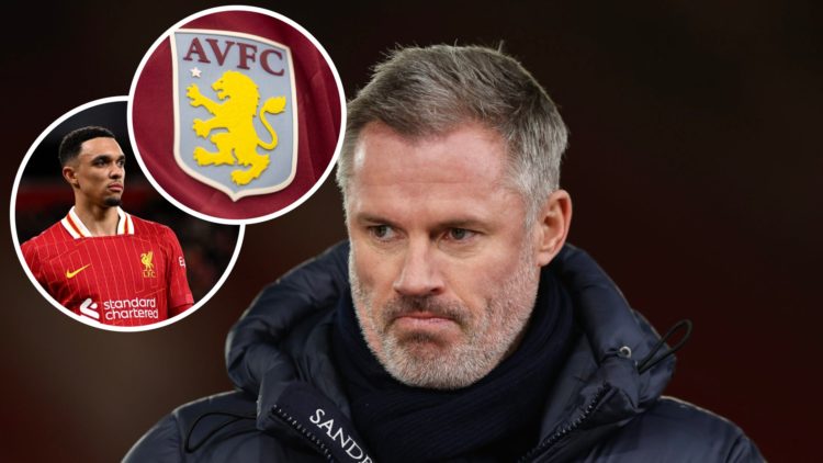 Image of Jamie Carragher with Aston Villa badge and Trent Alexander-Arnold inset
